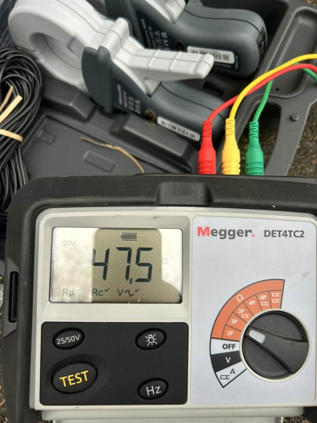 Earth resistance testing using a calibrated Megger tester