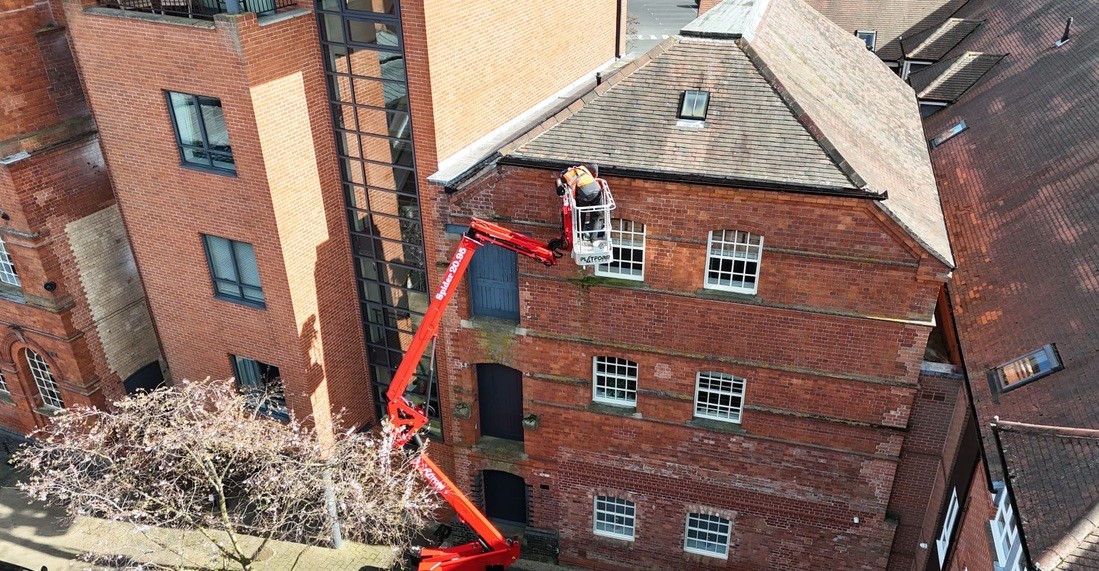 Spider-boom MEWP in position on a heritage building